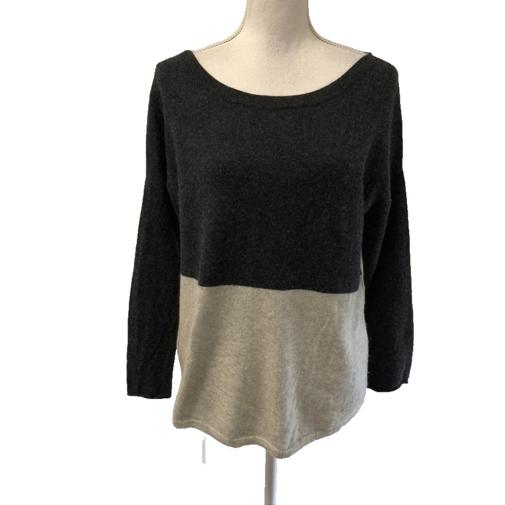 Duffy Cashmere Sweater Jumper Womens Medium Gray Black Colorblock Classic